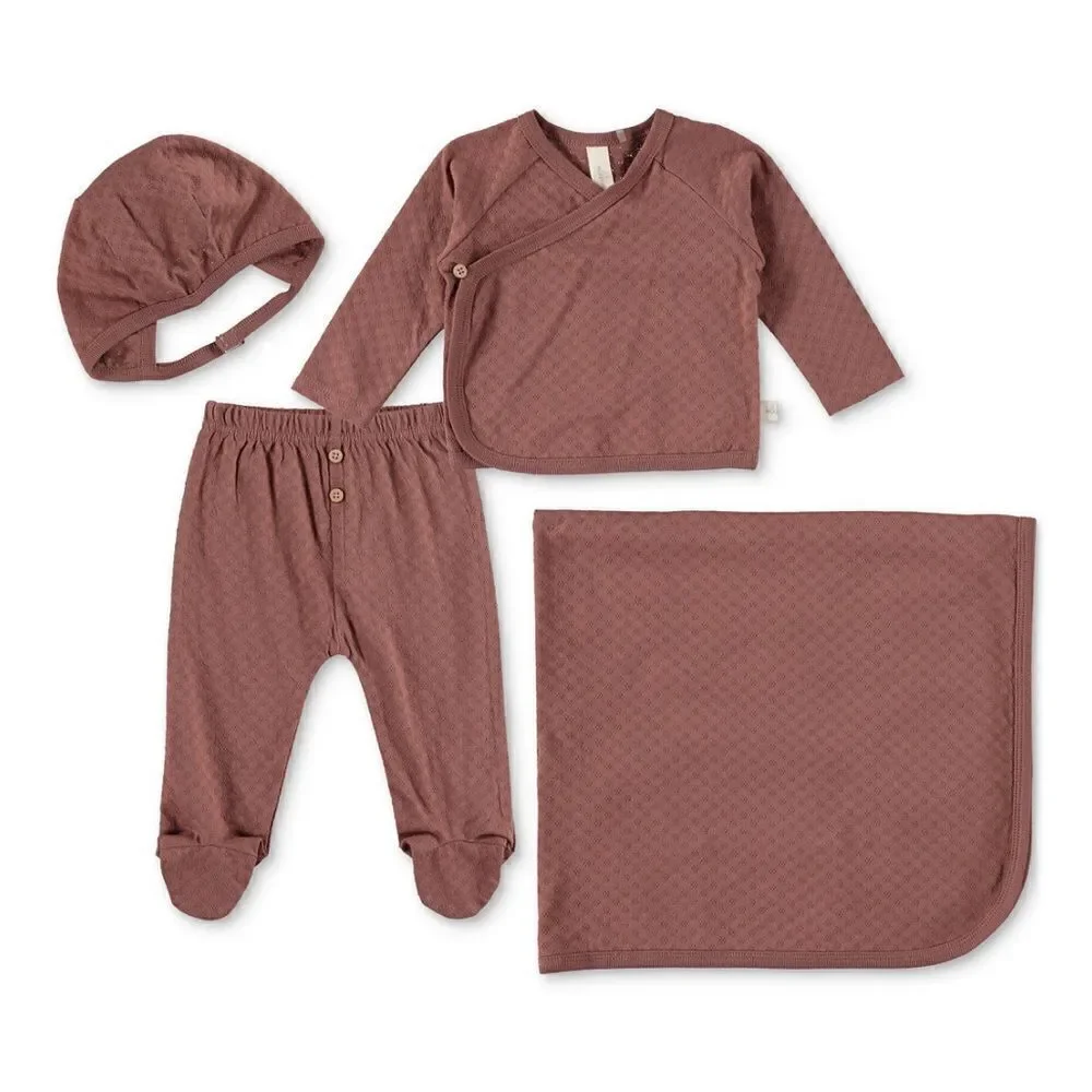 Baby Take Me Home Cotton‎ Bonnet, Top Footed Pants & Blanket, 4 Piece Set